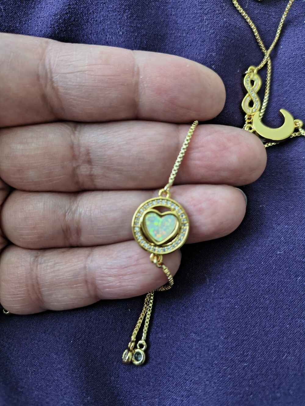 Very Pretty Brass 18K Plated 3 Bracelet Opal & CZ Lot. Estate Find. So Very Nice